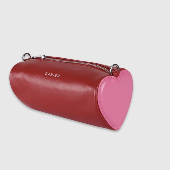 Danier Handbags - Danier Dreana Tubular Heart Round Bag Red Pink
